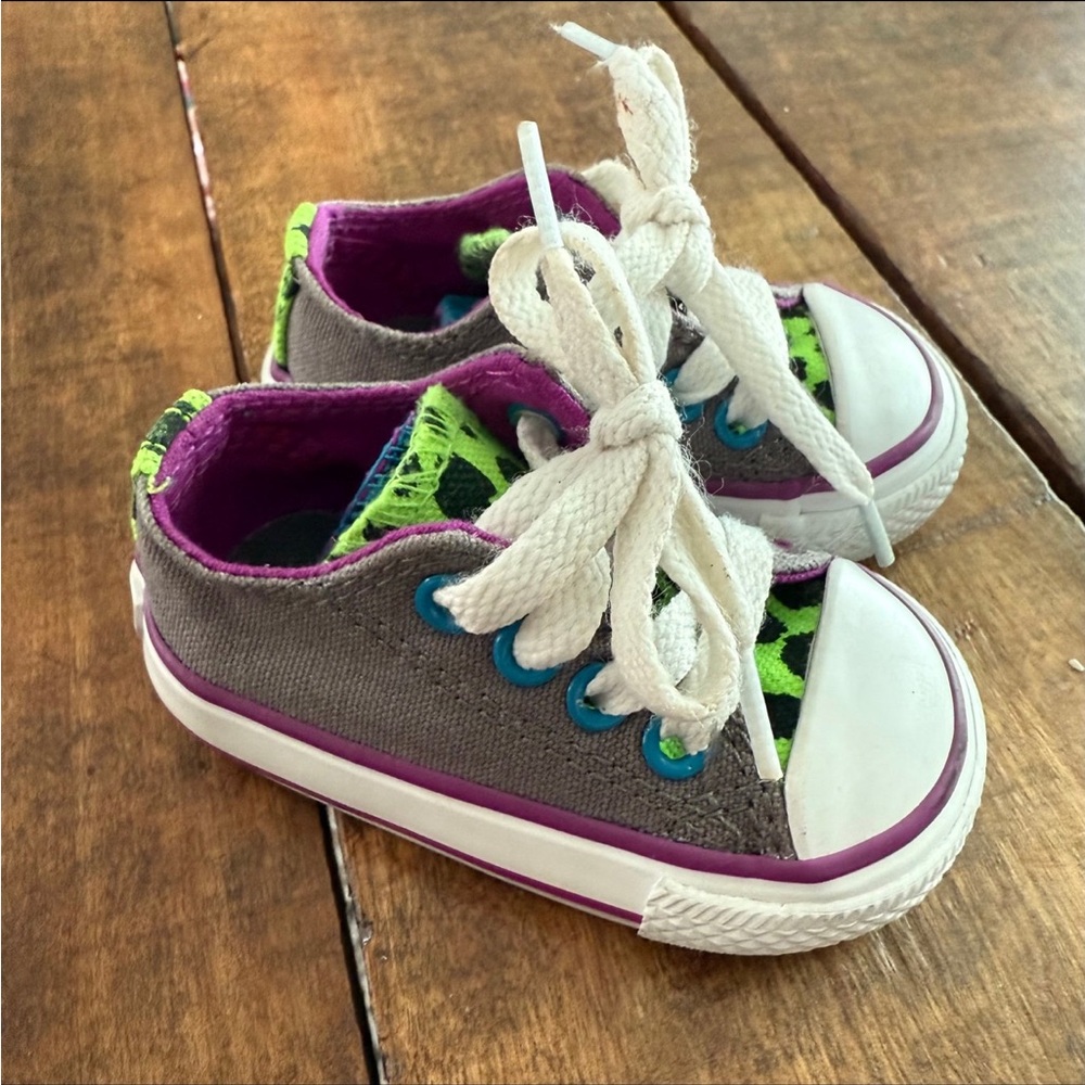 Converse All Star Toddler Shoes Sz 2 – Double Tongue Gray Purple Blue Unisex 👟